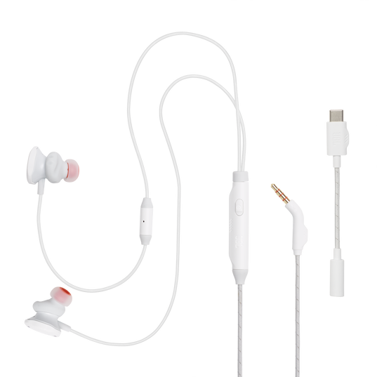 JBL Quantum 50C - White - Wired in-ear gaming headset with USB-C adapter - Detailshot 1